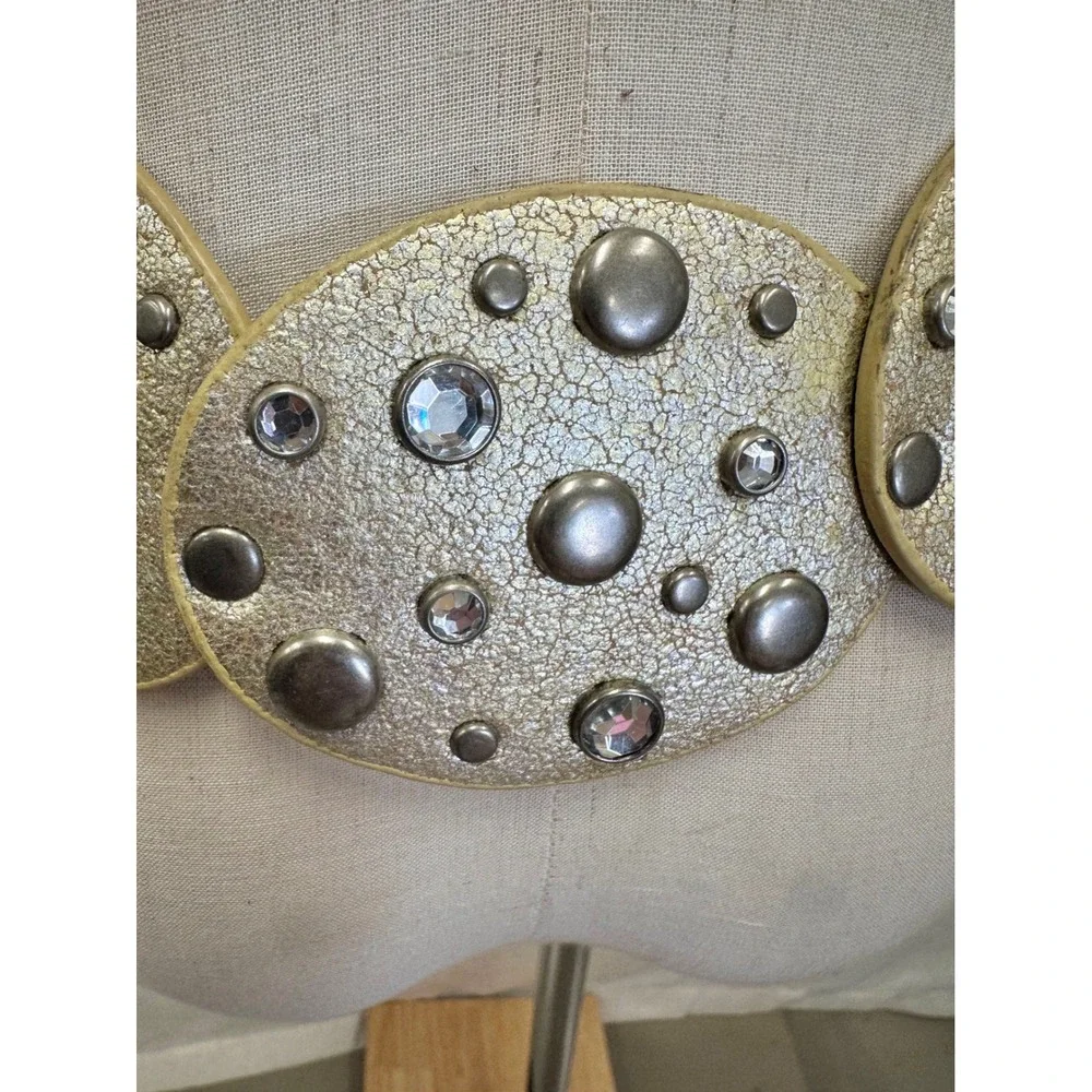 Concho Disc Belt Moroccan Style Gold Large/XL Rhinestone Studded Boho Wide‎ Y2K